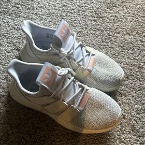 adidas YOUTH  White Sneakers with Light Pink Accents